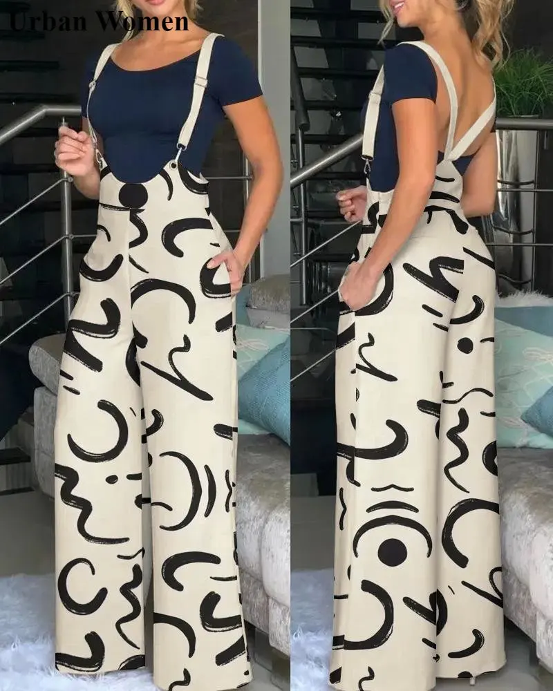 

Spring Casual Suspender Jumpsuit Women Fashion High Waist Suspender Wide Leg Jumpsuit Women