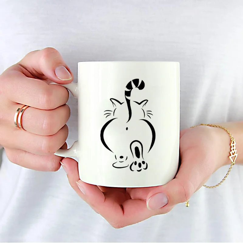 Large Ceramic Cat Insulated Coffee Mug Reusable Beverage Cup_voghion.com