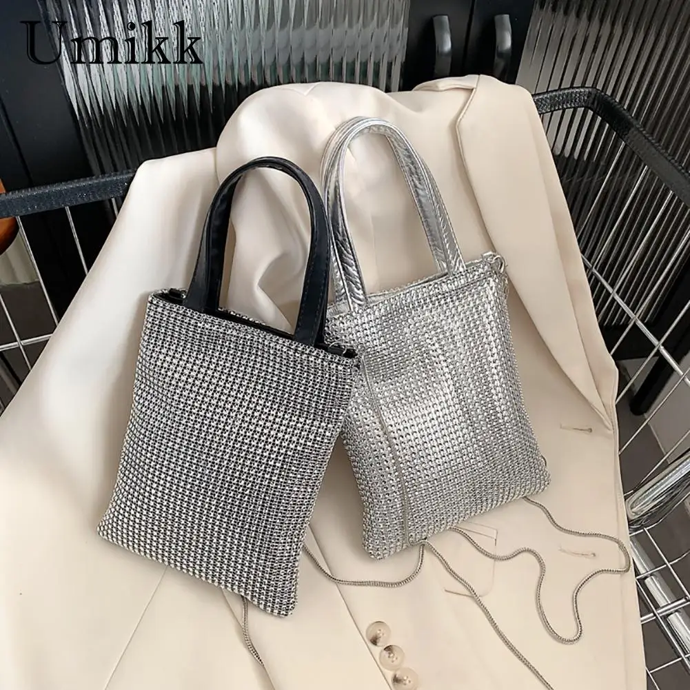 Portable Woman Rhinestone Shoulder Bag Clutch Purse Chain Messenger