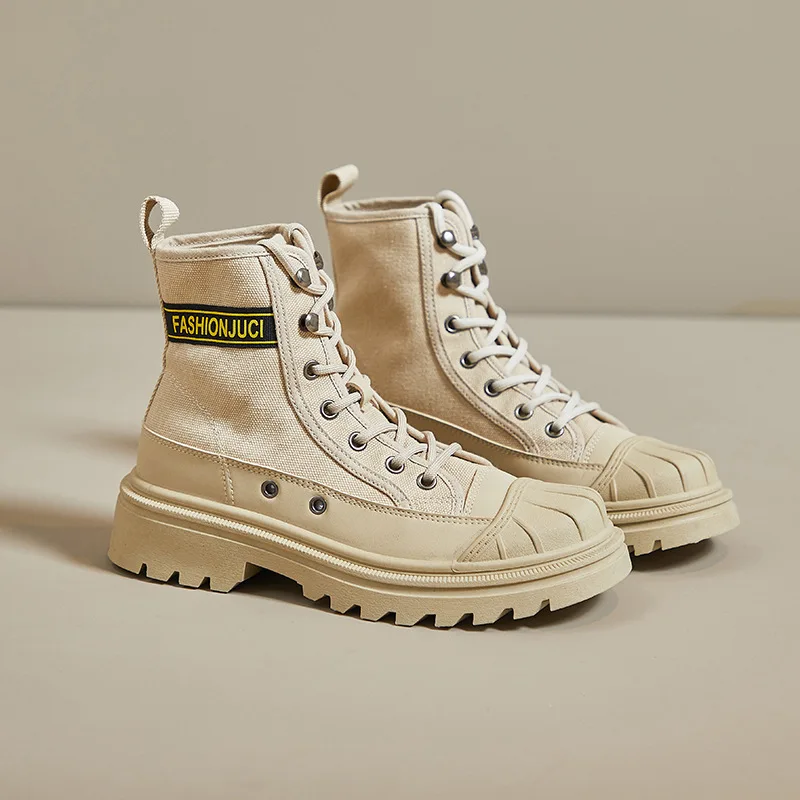 New Chunky Platform Combat Boots for Women Autumn Winter Canvas Ankle Booties Women Punk Thick Bottom Non Slip Motorcycle Boots