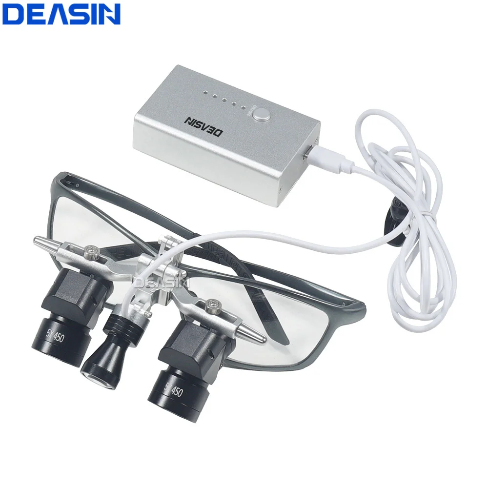 DEASIN Dental Ergo2 Lupen 4X 5X 6X Lupe 45 ° Optische Eckstruktur mit 5 W LED-Lichtchirurgieobjektiv, Zahnmedizin-Werkzeug