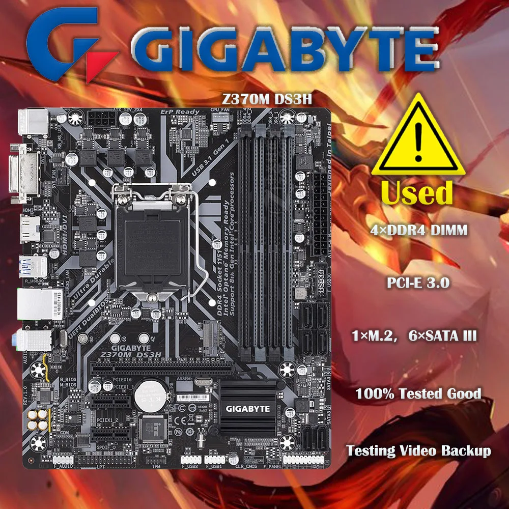 Scheda Madre Gigabyte Z370M Ds3H Usata 64Gb Lga 1151 Ddr4 Scheda Madre Micro Atx Testata Al 100% Completamente Funzionante