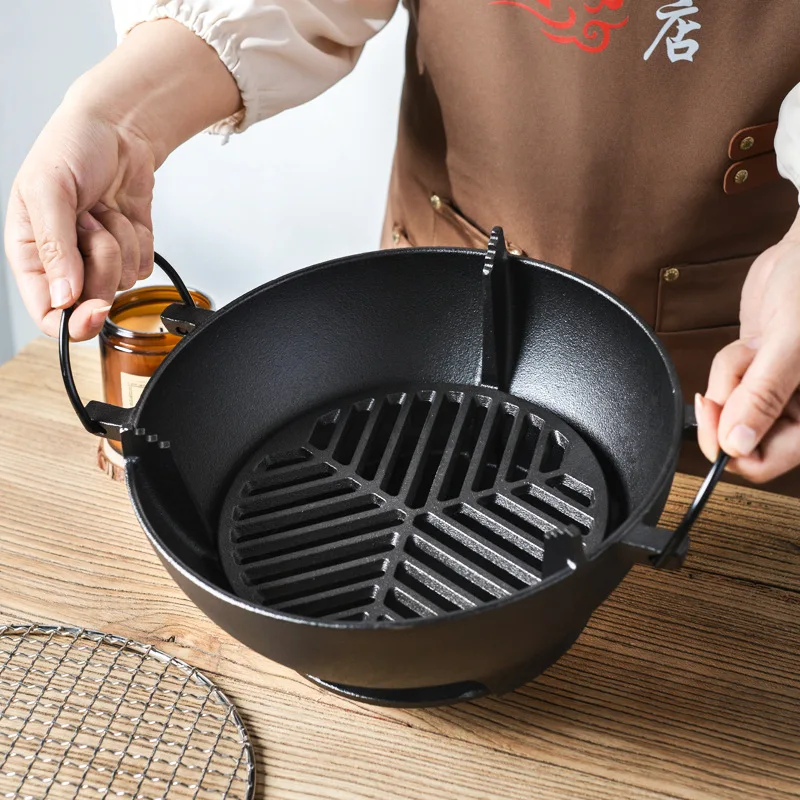Griglia Hibachi in ghisa rotonda piccola griglia per Barbecue a carbone portatile in stile coreano per Barbecue da campeggio da tavolo all'aperto fare il tè 10  15