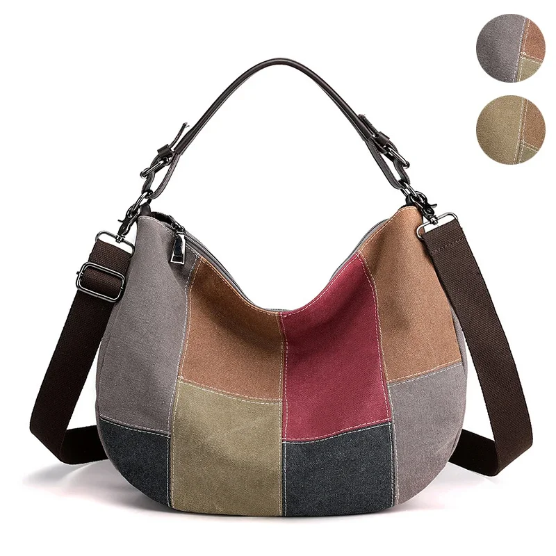 

Винтажная Лоскутная сумка для женщин, вместительная холщовая дизайнерская сумочка через плечо контрастных цветов для девушек