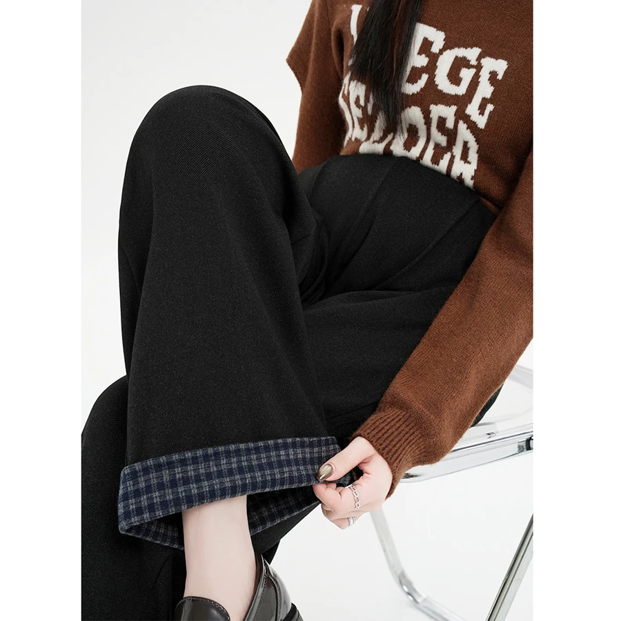 임산부용 와이드 레그 팬츠 두꺼운 플리스 드로스트링 가을 겨울 아우터 캐주얼..