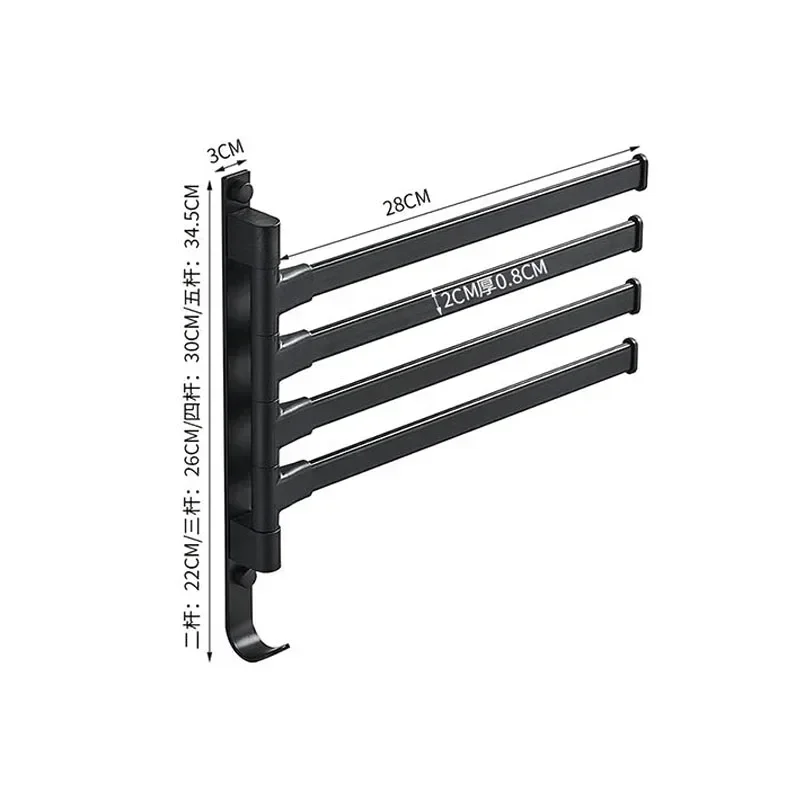 Bathroom Towel Rack Rotatable Towel Holder Space Aluminum 2/3/4/5-Bar Hanger Kitchen Shelf Paper Hanging Wall Mounted