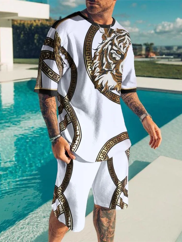 mens sweatsuits sets 2022 New Fashion Men's Suit Men's Print Suit Short Sleeve Summer Casual T-shirt Beach Two Piece Suit mens lounge wear