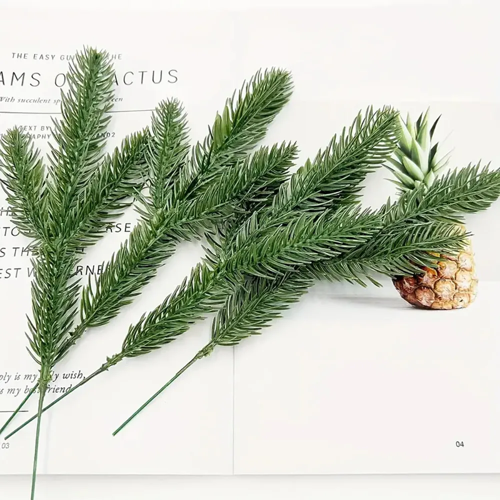 20Pcs Christmas Artificial Pine Needles Branches Green Fake Pine Stems DIY Garland Home Party Decoration Xmas New Year Gifts