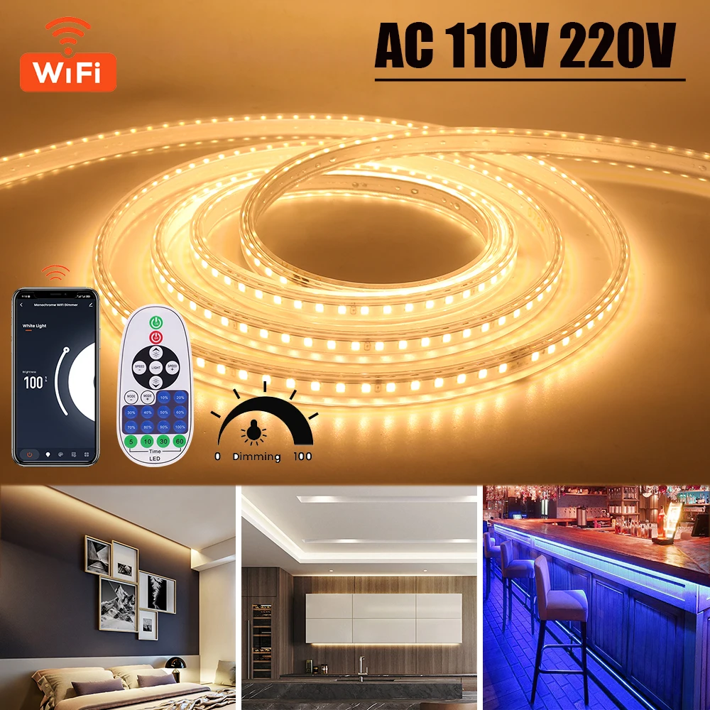 Ac 110V 220V Tuya Smart Life Wifi Dimmerabile Striscia Led Impermeabile 120Led/M Alexa Google Home Nastro Flessibile Corda Luce