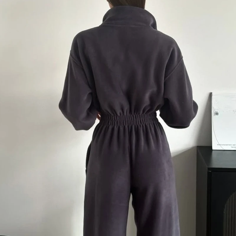 Woman Clothing New Fashion Long-sleeved Jumpsuit Women's Casual Semi-open Elastic Waist Jumpsuit Elegant Woman Jumpsuit