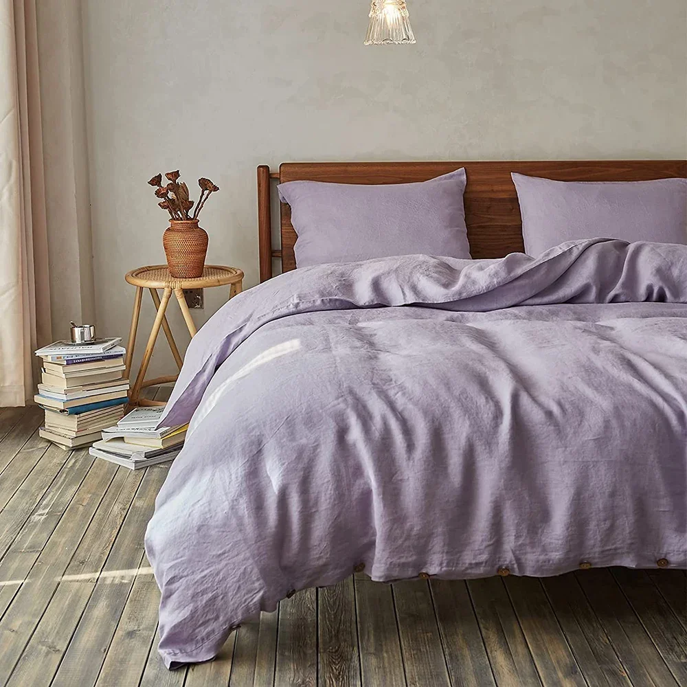 

Simple&Opulence 100% Linen Bedding Set 3Pcs Belgian Breathable King Size with Coconut Button Pillowcase Duvet Cover Bed Sheets