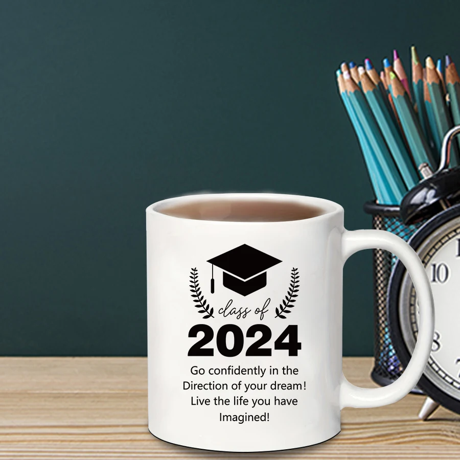 졸업 박사 모자 밀 귀 문자 패턴 세라믹 머그잔, 우유 커피 주스 세라믹 컵, 졸업 선물에 적합, 1PC