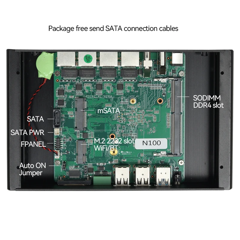Fanless Industrial Mini PC Intel N100 Processor 4x 2.5G Ethernet Mini-PCIE Expansion WiFi 4G SIM Support Windows Linux Openwrt 3
