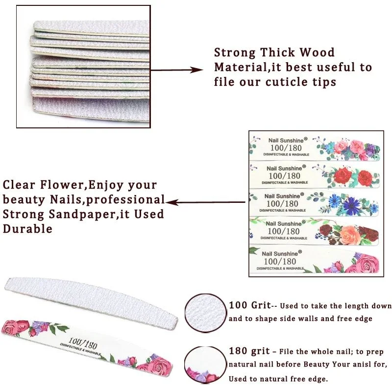 10Pcs Lot Professional Nail Files 100/180 Griting Wood Strong Sandpaper Emery Doub-Sided Nails Buffer Block File Art Nail Tools Best Sellers In Beauty & Health