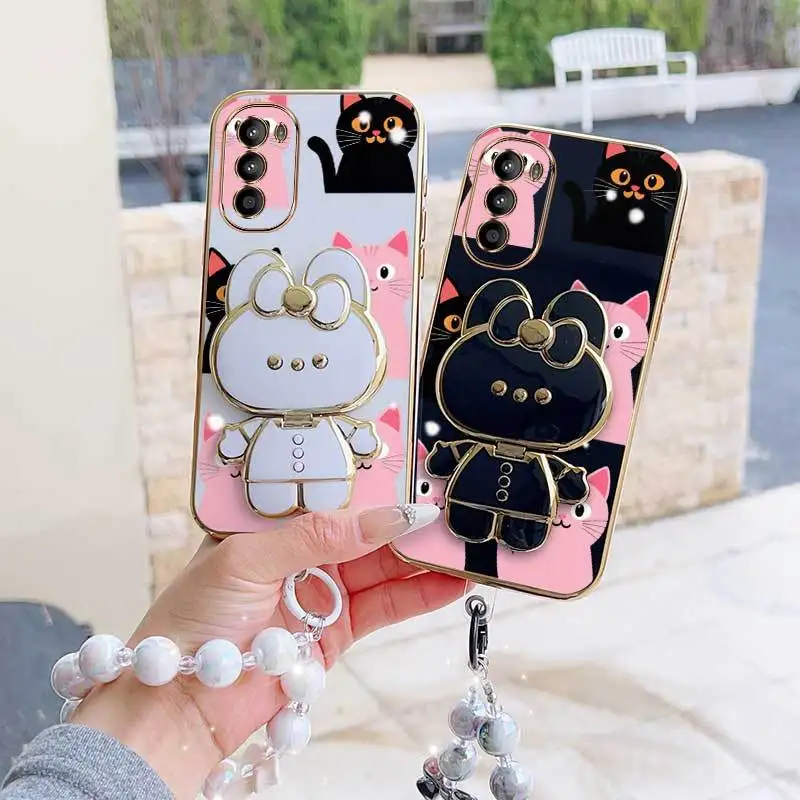 Charming Heart Trio: Phone Case with Lanyard & Rabbit Stand
