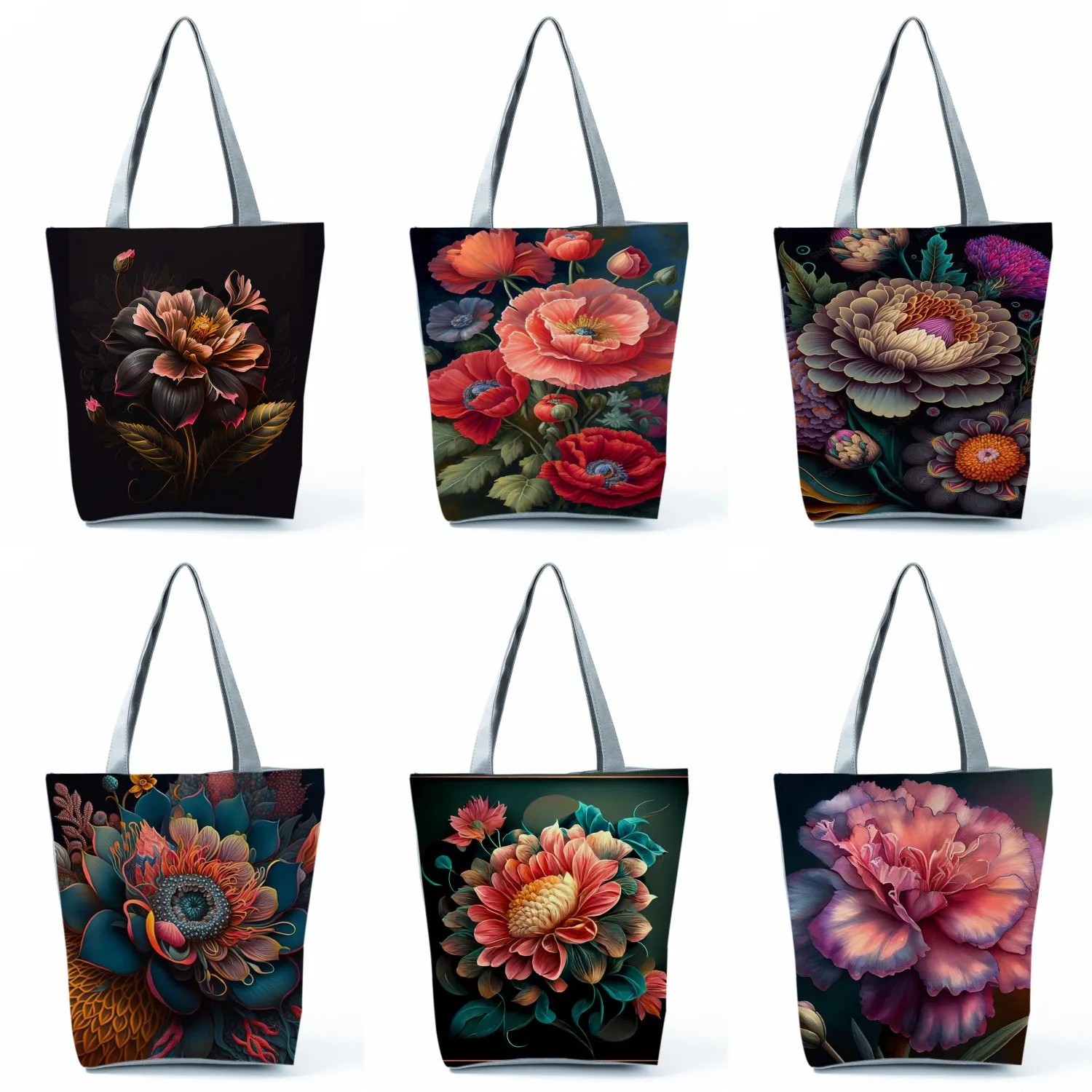 

Portable Pretty Floral Pattern Design Shopping Bags Foldable Fashion Shoulder Bag Chic Flower Printed Women Handbag Eco Reusable