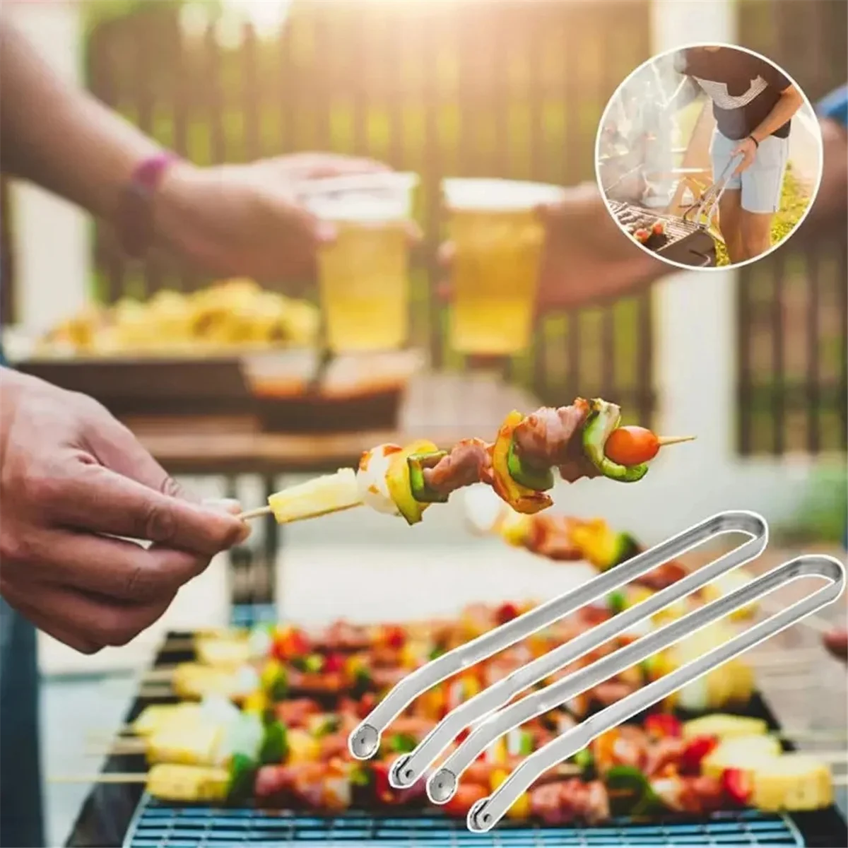 BAAU Stainless Steel Barbecue Sausage Twisting Tongs Barbecue Camping Outdoor Cooking Tools Outdoor Cooking Tools
