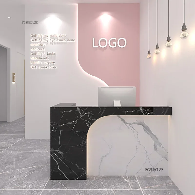 Nordic Company Front Desk Reception Desks Small Cash Register Simple Modern Paint Counter Table Hair Salon Shop Reception Bar D