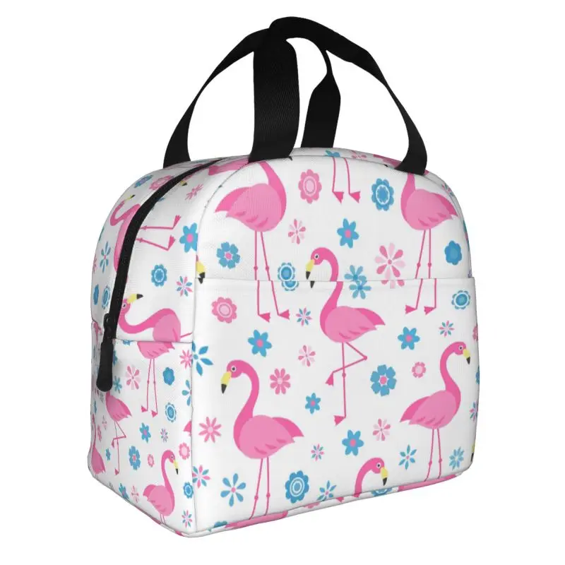 

Seamless Pattern With Flamingo Insulated Lunch Bag for Women birds and flowers Cooler Thermal Bento Box Kids School Children