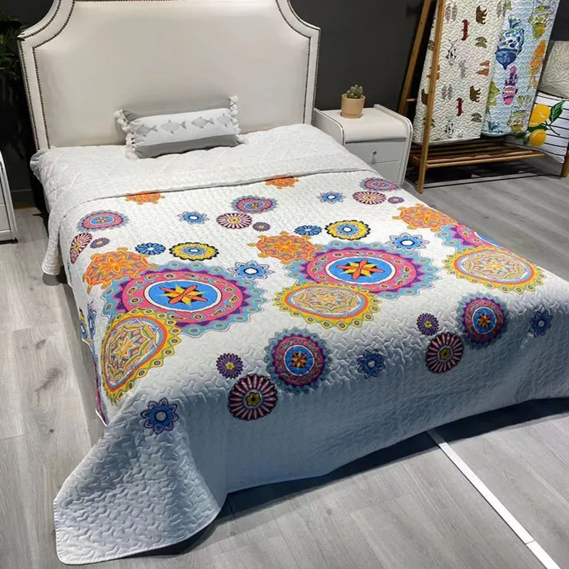 Bedspread Washed Cotton Single Double Bed Cover Quilted Blanket Printed