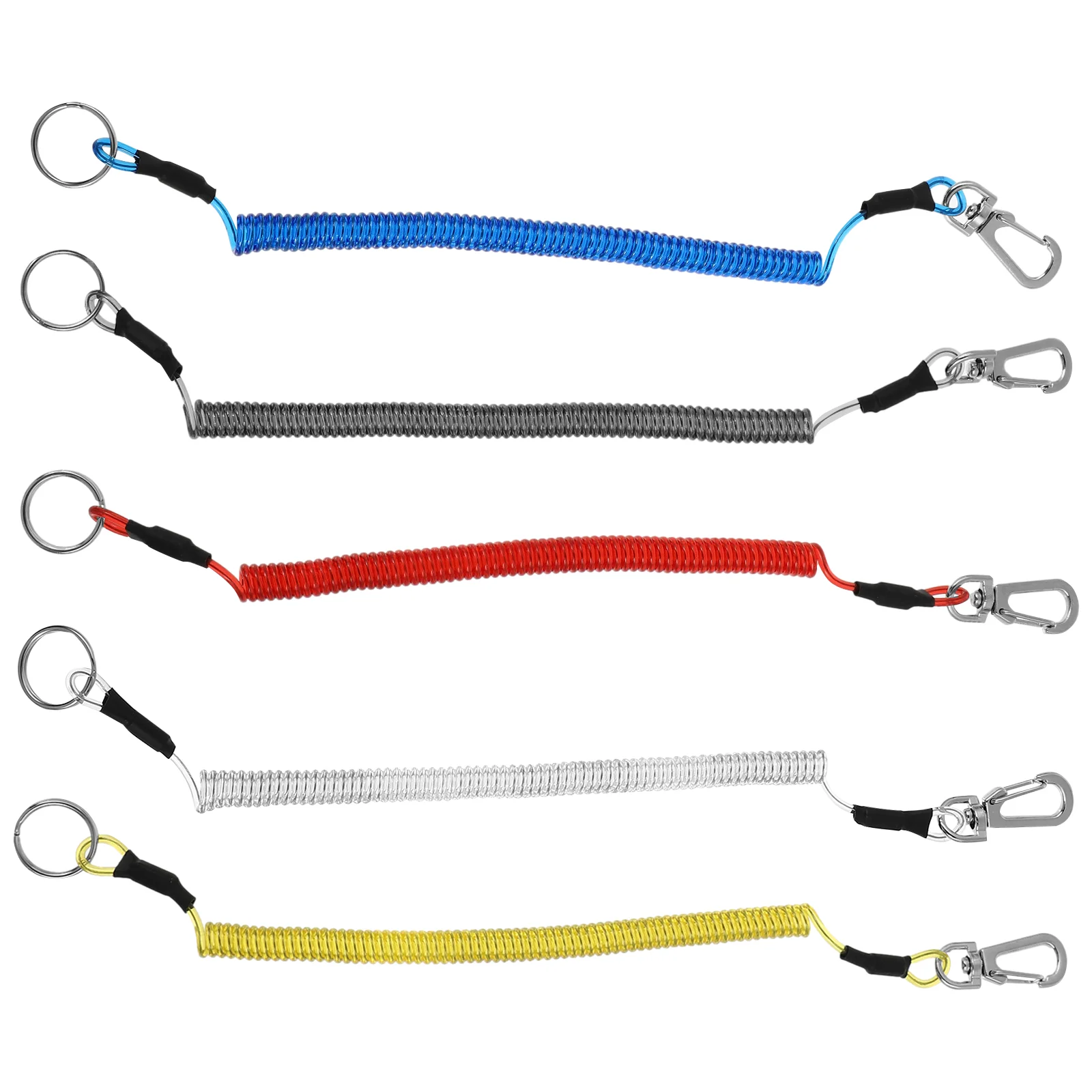 

5 Pcs Miss Rope Spring Coil with Carabiner Fishing Lanyard Buckle Steel Wire Climbing Ropes
