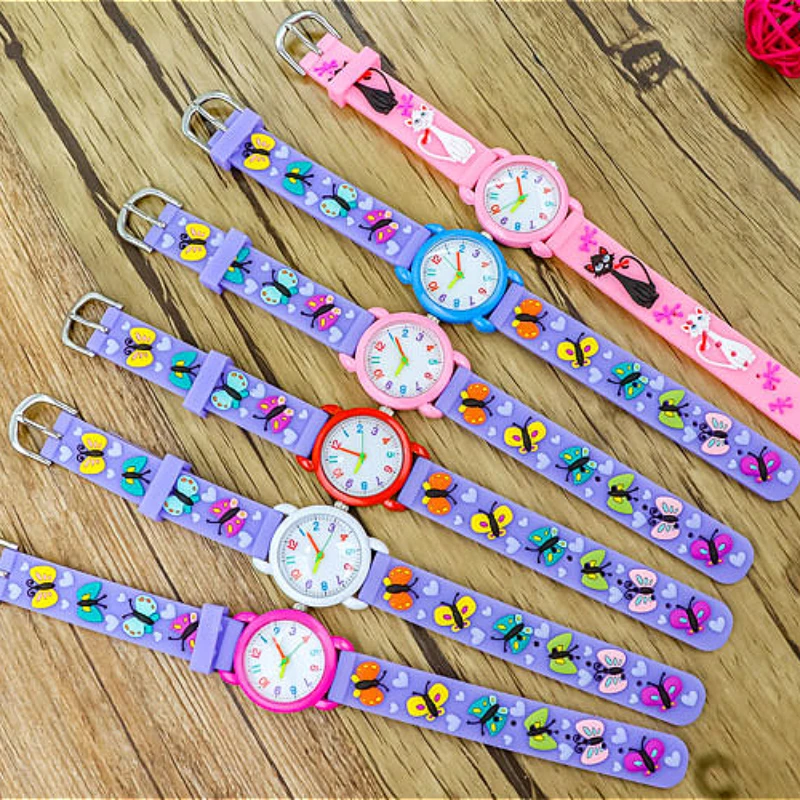 New 3D Colorful Butterfly Children Watch Soft Silicone Strap Rainbow Color Dial Fashion Sports Quartz Watches for Kid Boys Girls 6