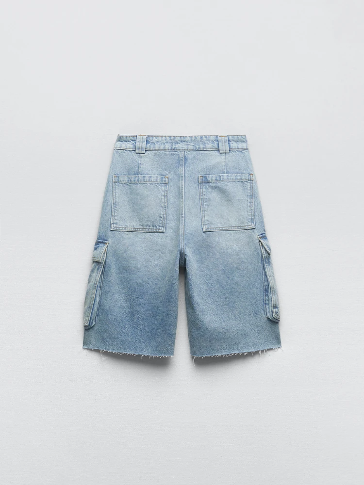 【oan】Fron Bermuda Cargo Denim POHADON Womens 2025 Trendy High Waisted Denim Shorts Bermuda