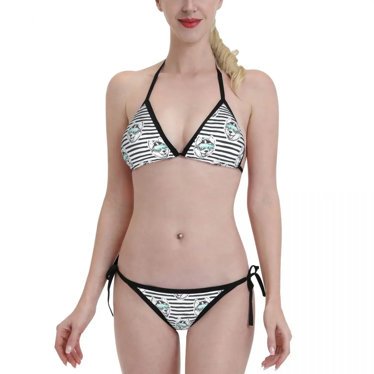 

2022 Sexy Wear Bikini Set Skier Husky Dog Watercolor Pattern With Animal Swimsuits Cute Dog Women Bathing Suit Beachwear Set XXL