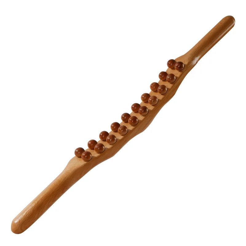 

New 20 Beads Gua Sha Massage Stick Carbonized Wood Back Body Meridian Scrapping Therapy Wand Muscle Relax Acupuncture Massager