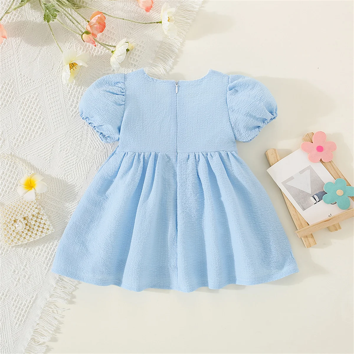 Summer Baby Girl'S Dress Solid Color Round Neck Bow For Ladies Daily Wear Knee Length