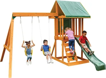 Wooden Swing Set, Pre-treated with A Water-based Stain 1