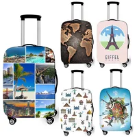 Tourist Attraction World Map Luggage Cover Travel Accessories Eiffel Tower Trolley Case Covers Elastic Suitcase Protective Cover 1