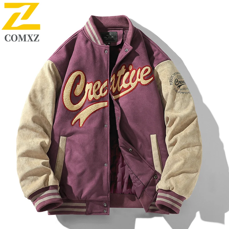 Men's Baseball Stand Collar Cotton Jacket Winter Japanese Style  Streetwear Coat Windproof Water-Resistant ThickenedOuterwear