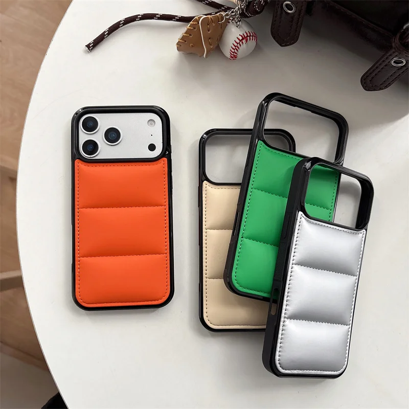 Luxurious Down-Filled Cotton Phone Case - Shockproof Soft TPU Cover with Large Camera Opening