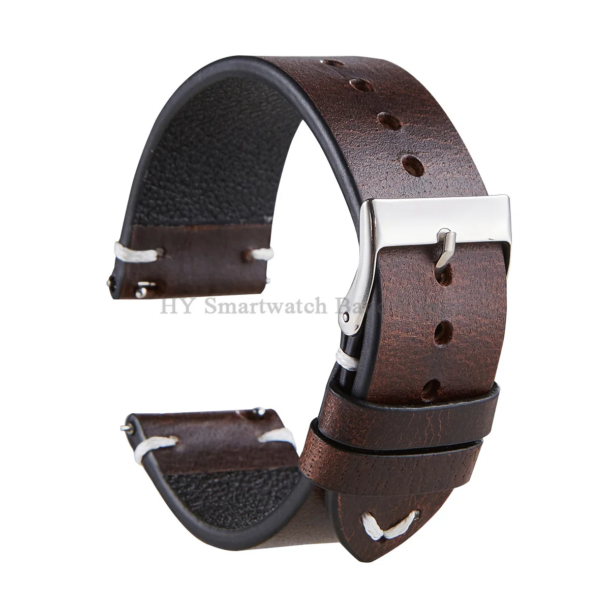 Handmade Retro Red Brown Leather Watch Band - Quick Release Calfskin Strap