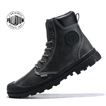 PALLADIUM 남성용 오리지널 겨울 앵클 부츠, 빈티지 가죽 질감, 패션 오토바이 신발, 군사 전술 부츠
