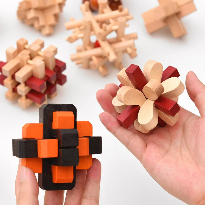 Wooden Kong Ming Lock Lu Ban Lock IQ Brain Teaser Puzzle 3D Wooden Montessori Educational Toys