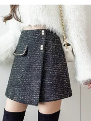 SMTHMA Fashion Small Fragrant Style Woolen Skirt New Autumn Winter High Waist A-Line Tweed Shorts Skirt