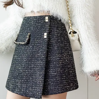SMTHMA Fashion Small Fragrant Style Woolen Skirt New Autumn Winter High Waist  A-Line Tweed Shorts Skirt