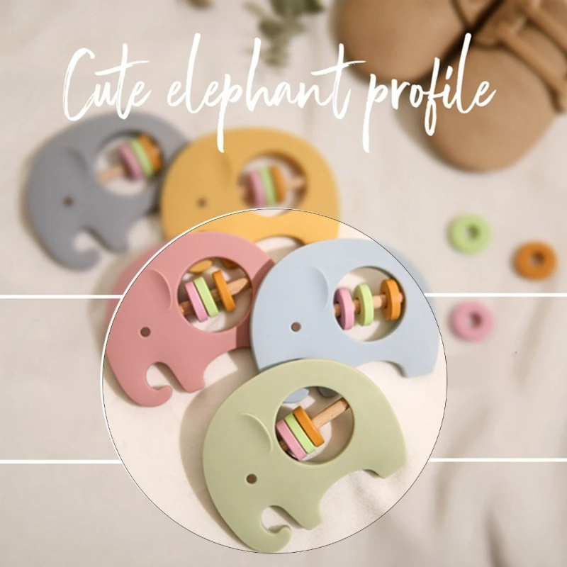 Elephant Rattle Teether for Baby BPA Free Teething Handbell Chewing Bracelet Toy for Toddler  Free Infant Chew Toy G99C