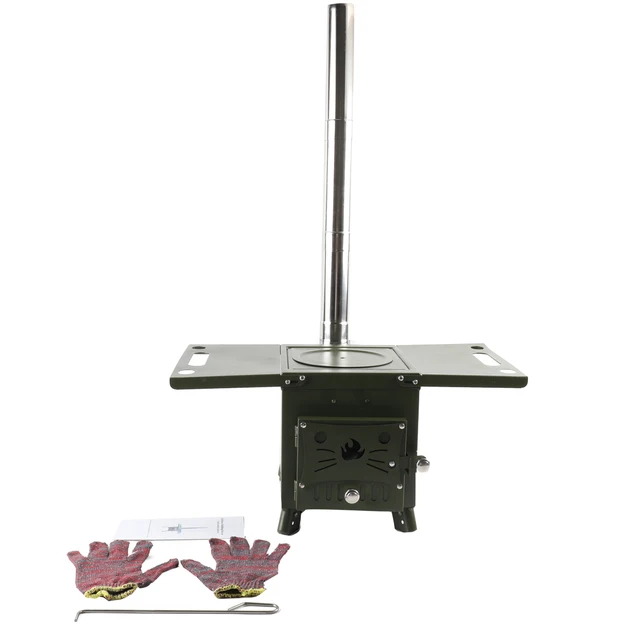 Összecsukható Fa Égő Kályha Nagy Teherbírású Küszöb Kéménycsővel Sátor Menedékhely Fűtés Kültéri Főzés - Image 3