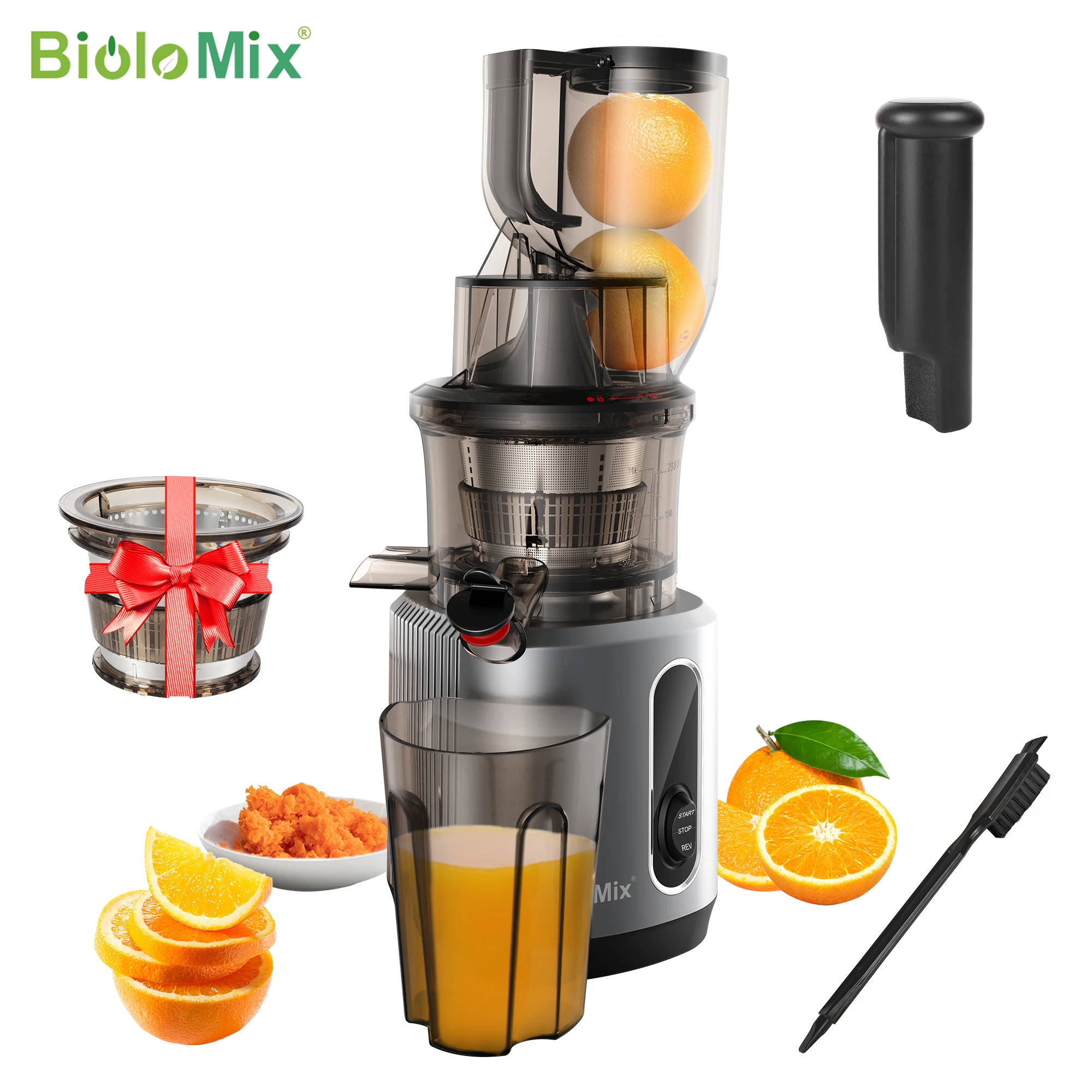 BioloMix ジューサー 黒 BioloMix Cold Press Juicer with 78mm Feed Chute, 200W 40