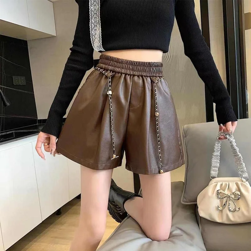 Autumn New Black High Waist Shorts Solid Color All-match Plus Size Trend Wide Leg Pants Fashion Street Casual Women Clothing