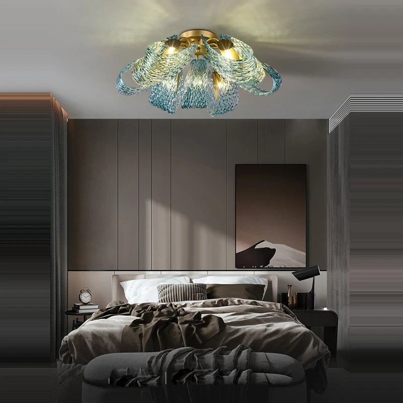 G9 LED Funky Blue Beauty Desinger Copper Glass Lamparas De Techo 2024 Ceiling Chandelier Lustre Ceiling Lamp For Foyer Bedroom