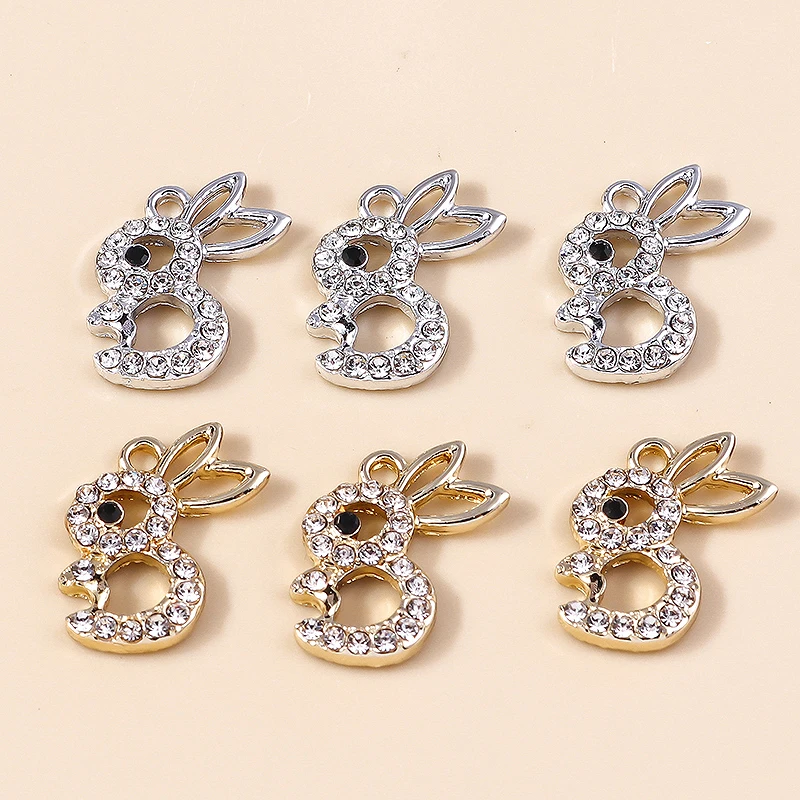 10pcs 16*19mm 귀여운 합금 크리스탈 토끼 매력 귀걸이 목걸이 팔찌 토끼 펜..