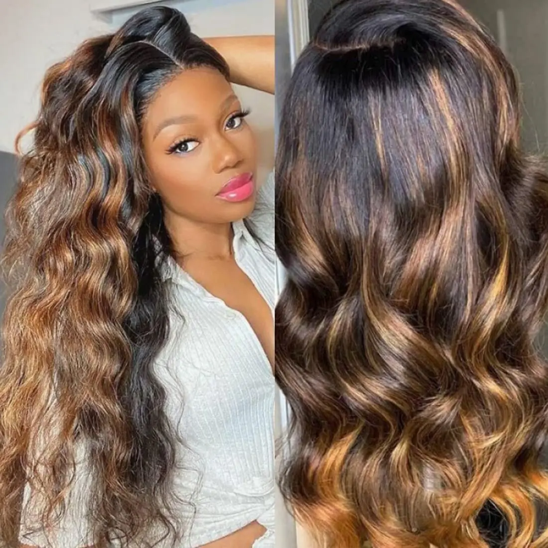 UNice Hair Balayage Body Wave Lace Wig 13x5x1 Middle T-Part Lace Human Hair Wigs Pre Plucked FB30 Highlight Front Wigs 150%