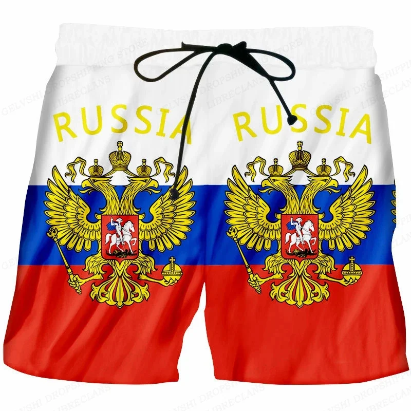 Russia Eagle Emblem Graphic Beach Shorts Men 3D Russian Flag Bear Printed Board Shorts Swimsuit homme 2024 Summer Swim Trunks 2