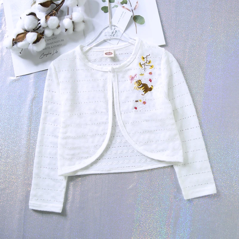 1 12yrs Girls Jacket Cardigan White Pink Cotton Sweet Girls Shrug
