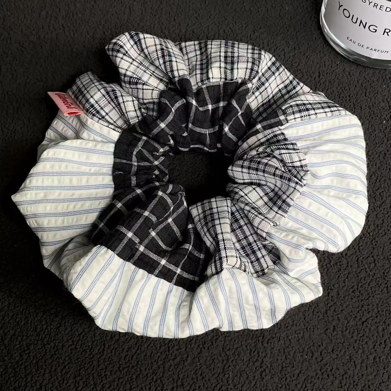 1PC Plaid And Striped Mixed Hair Scrunchie, Retro Fashion Hair Accessory For Women