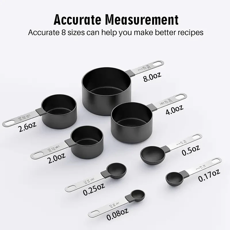 Measuring Cups And Measuring Spoons, 8 Pieces Stackable Measuring Cups & Spoons  Set Measure Dry Liquid Ingredients With Stainless Steel Handle For Bak